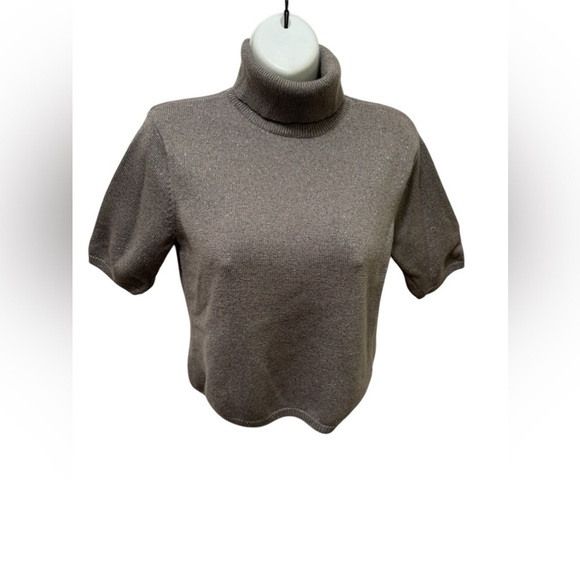 Talbots Petites Wool Blend Cropped Sweater Sz MP Short Sleeve Sparkly Turtleneck - Picture 1 of 6